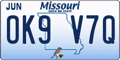 MO license plate OK9V7Q