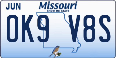 MO license plate OK9V8S