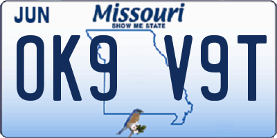 MO license plate OK9V9T