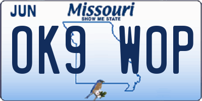 MO license plate OK9W0P