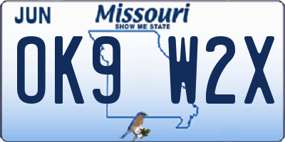 MO license plate OK9W2X