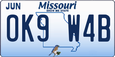 MO license plate OK9W4B