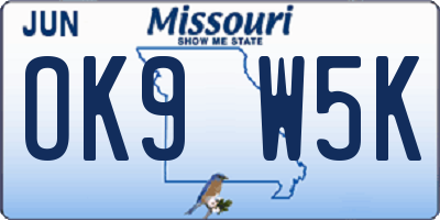 MO license plate OK9W5K