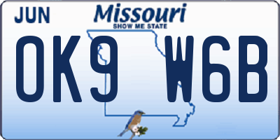 MO license plate OK9W6B