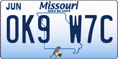 MO license plate OK9W7C