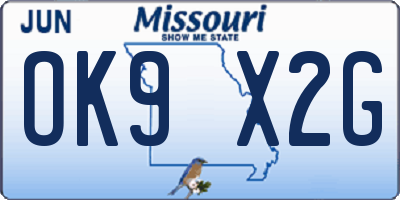 MO license plate OK9X2G