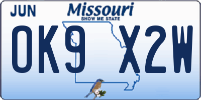 MO license plate OK9X2W