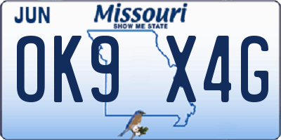 MO license plate OK9X4G