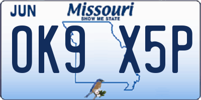 MO license plate OK9X5P