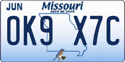 MO license plate OK9X7C