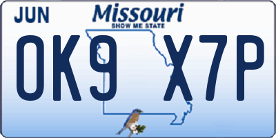 MO license plate OK9X7P