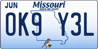 MO license plate OK9Y3L