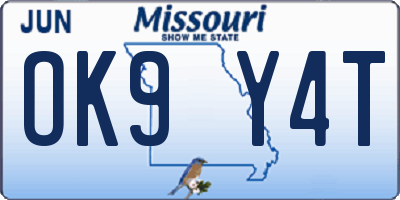 MO license plate OK9Y4T