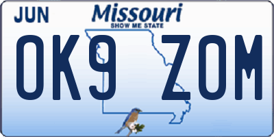 MO license plate OK9Z0M
