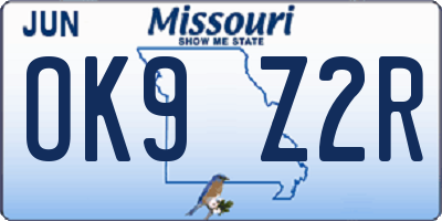 MO license plate OK9Z2R