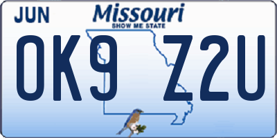 MO license plate OK9Z2U