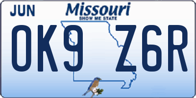 MO license plate OK9Z6R