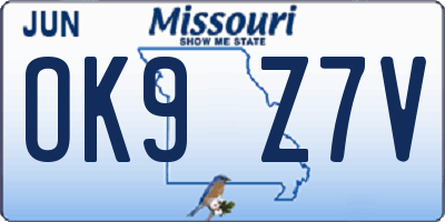 MO license plate OK9Z7V
