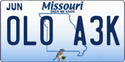 MO license plate OL0A3K