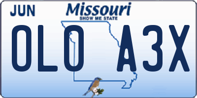 MO license plate OL0A3X