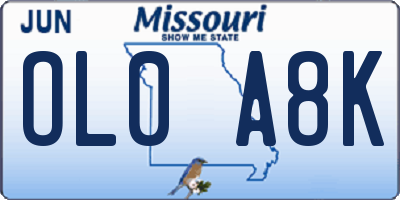 MO license plate OL0A8K