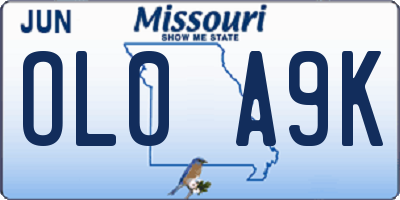 MO license plate OL0A9K