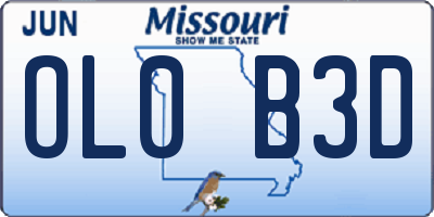 MO license plate OL0B3D