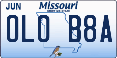MO license plate OL0B8A