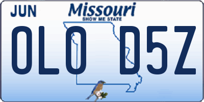 MO license plate OL0D5Z