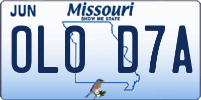 MO license plate OL0D7A