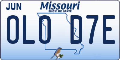 MO license plate OL0D7E