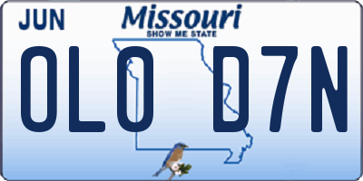 MO license plate OL0D7N