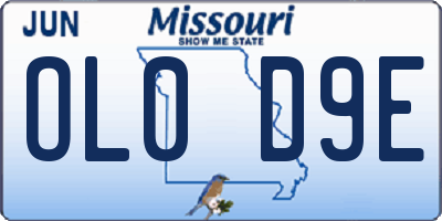MO license plate OL0D9E