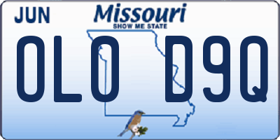 MO license plate OL0D9Q