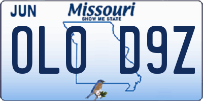 MO license plate OL0D9Z