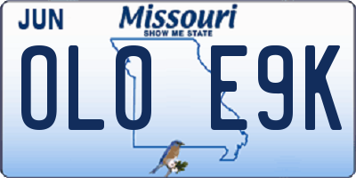 MO license plate OL0E9K