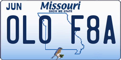 MO license plate OL0F8A