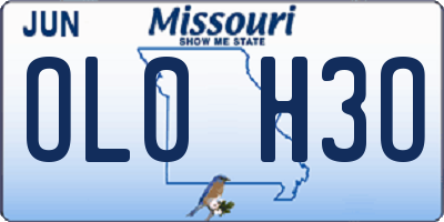 MO license plate OL0H3O
