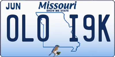 MO license plate OL0I9K