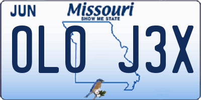 MO license plate OL0J3X