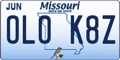 MO license plate OL0K8Z