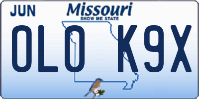 MO license plate OL0K9X