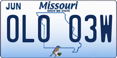 MO license plate OL0O3W