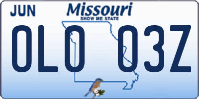 MO license plate OL0O3Z