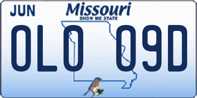 MO license plate OL0O9D