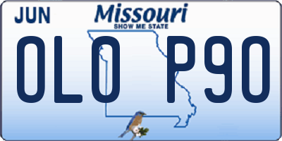 MO license plate OL0P9O