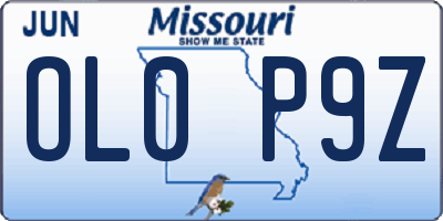 MO license plate OL0P9Z
