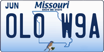 MO license plate OL0W9A