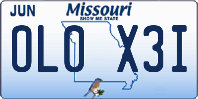 MO license plate OL0X3I