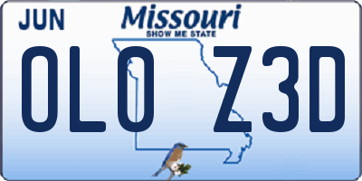 MO license plate OL0Z3D